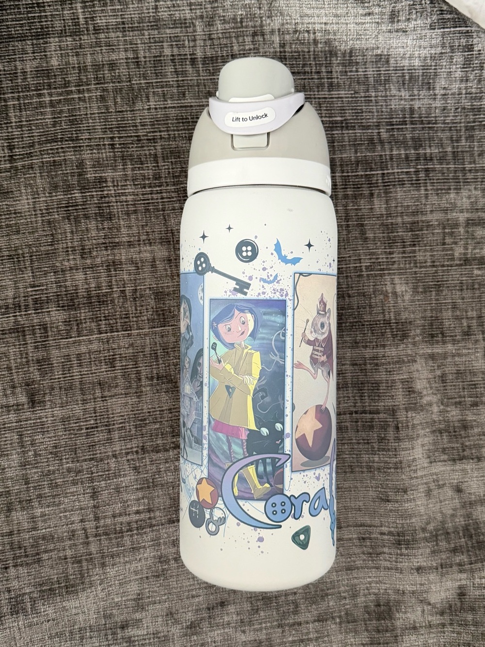 Kids White and Light Gray Illustrated Stainless Water Bottle